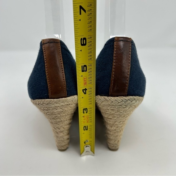 Michael Michael Kors Denim Blue Peep Toe Espadrille Wedges Size 7 - Picture 7 of 13